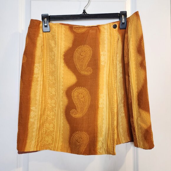 Vintage Abria yellow paisley tribal print boho mini wrap skirt - Picture 1 of 4